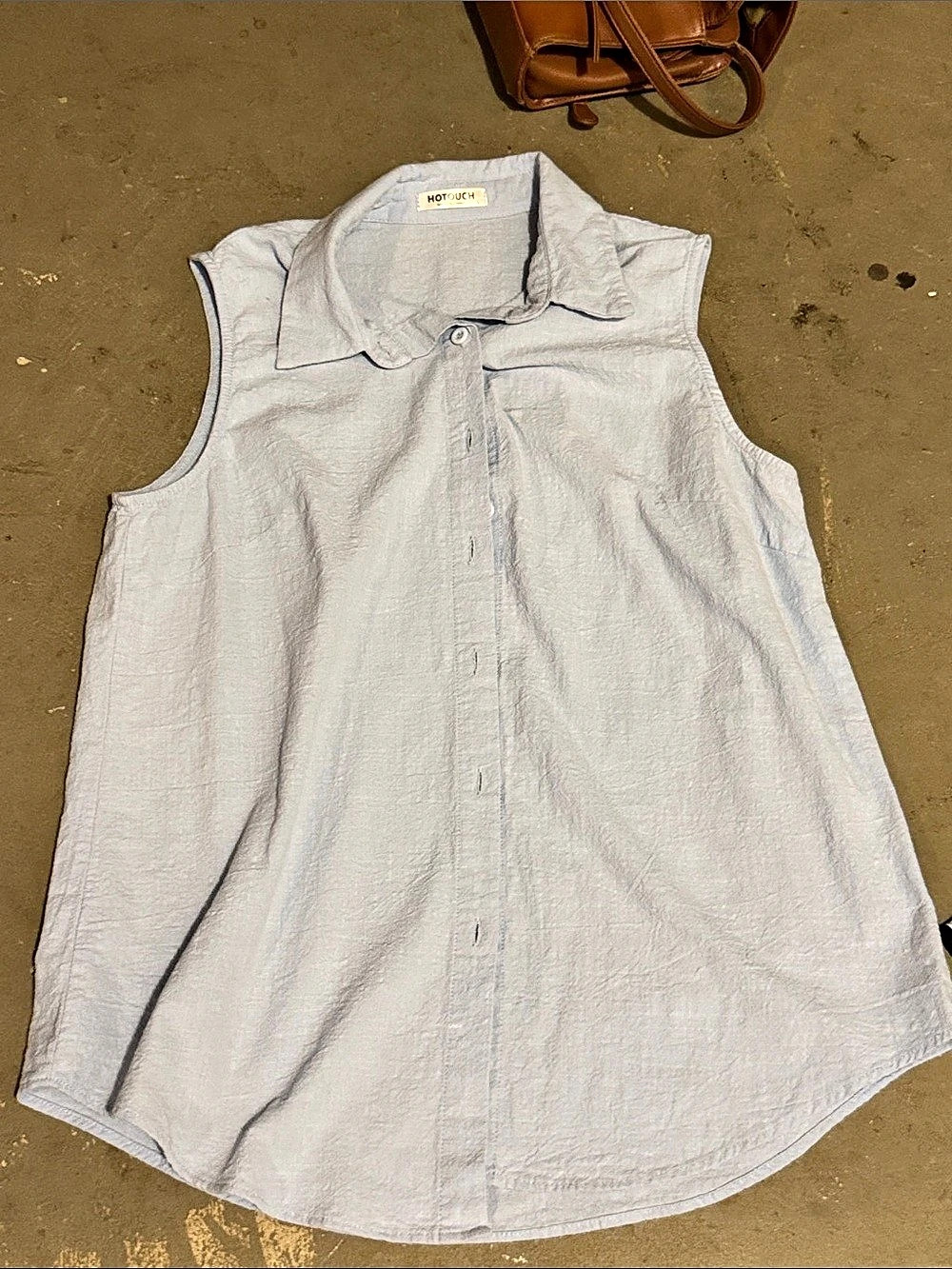 Hotouch Women's Sleeveless Button Down Shirt Blue Medium